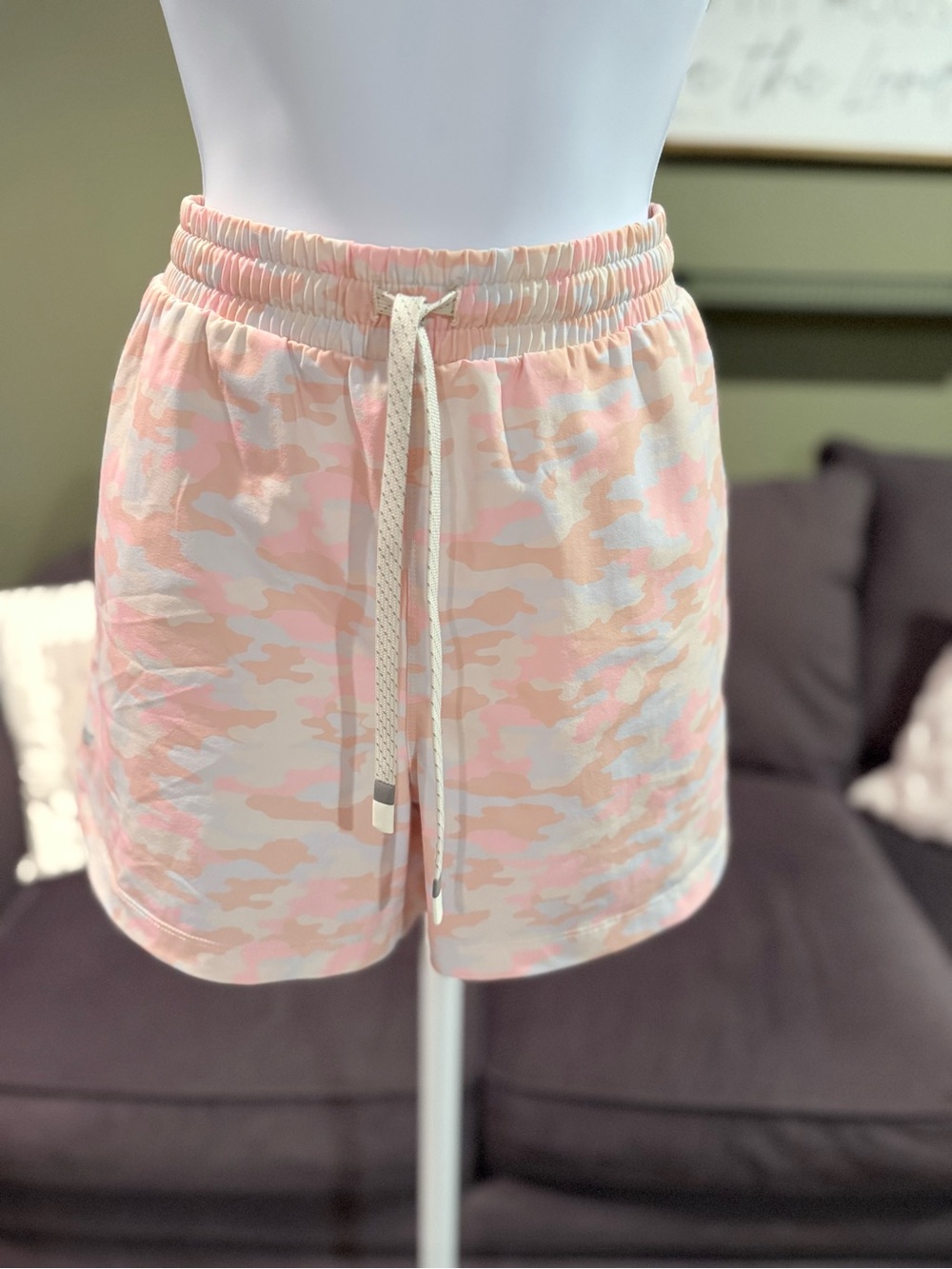 Fabletics Pink Camo Elastic Waist Drawstring Shorts